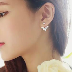 925 Sterling Silver CZ Leaf Ear Jacket Studs
